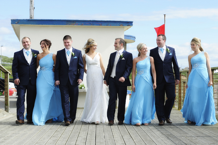 bech weddng photos sky blue dresses